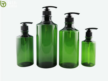 Customized 250ml 500ml 750ml 1000ml Big round green PET plastic shampoo bottle with label for personal care